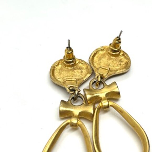 VINTAGE 80S 90S BRUSHED GOLD GEOMETRIC HOOP TEARDROP EARRINGS MODERNIST - Picture 13 of 15